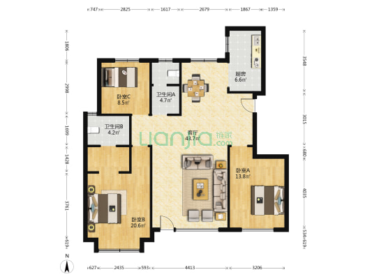 兴宇凤栖台 3室1厅2卫 133平方