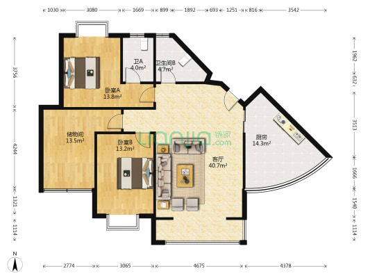 湘潭安居小区西区 2室1厅2卫 118平方