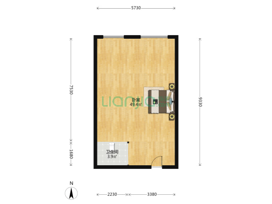优质房源，目前做了装修，没打隔断。可更名，可注册-户型图