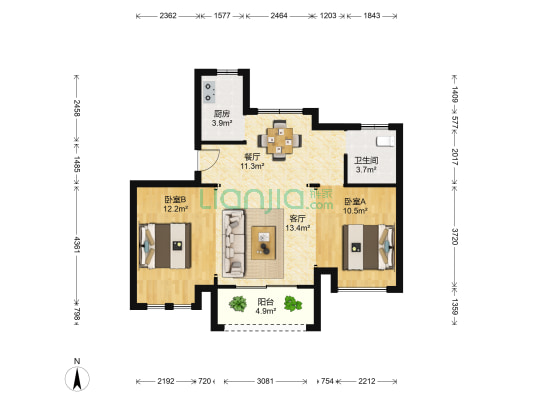 大通榕阅苑 2室2厅1卫 77平方