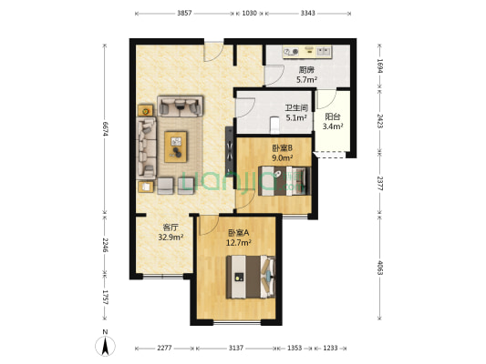 龙湖江与城原山时光 2室1厅1卫 79平方