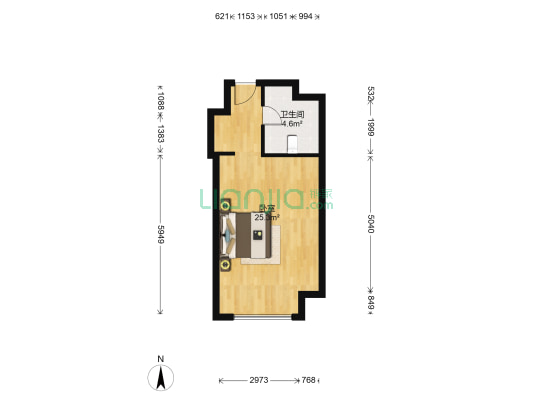 上虞万达广场 1室0厅1卫 47平方
