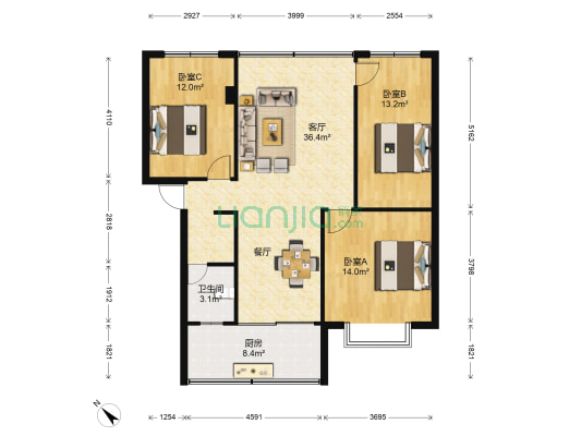 林工黑土凹小区 3室1厅1卫 105平方