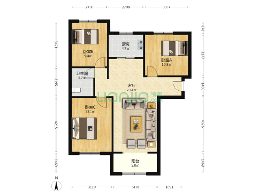 牛津花园，精装三居，人车分流，无遮挡-户型图