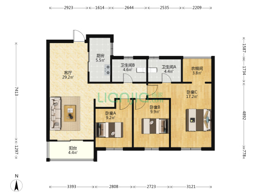 龙湖春江郦城锦宸苑 3室1厅2卫 109平方
