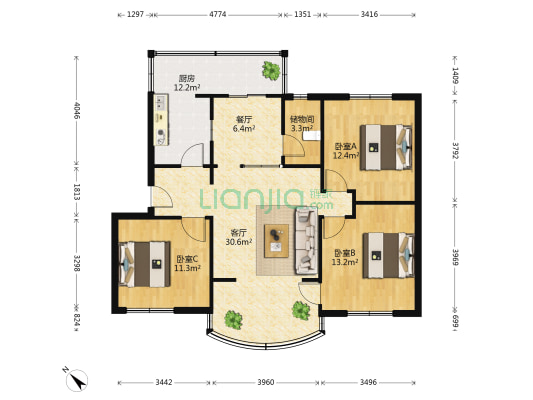 崇兴小区 3室2厅0卫 97平方