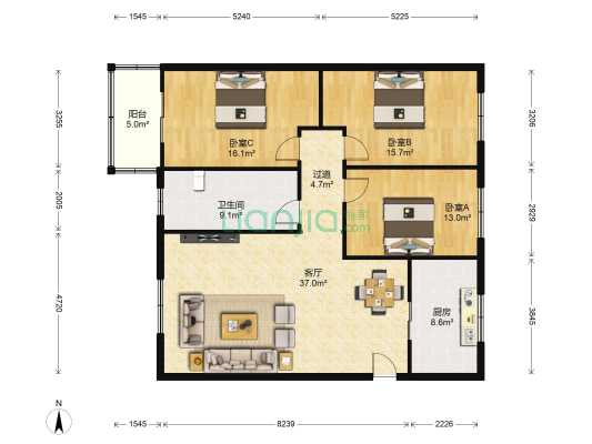 刘店街31号 3室1厅1卫 124平方