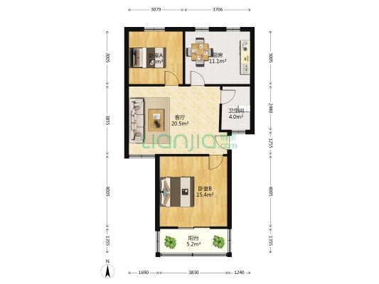 苏州花苑 2室1厅1卫 91平方