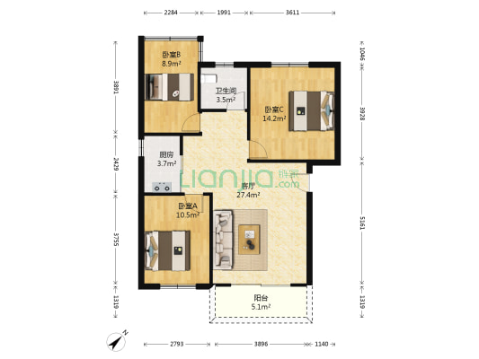庆华花园 3室1厅1卫 81平方