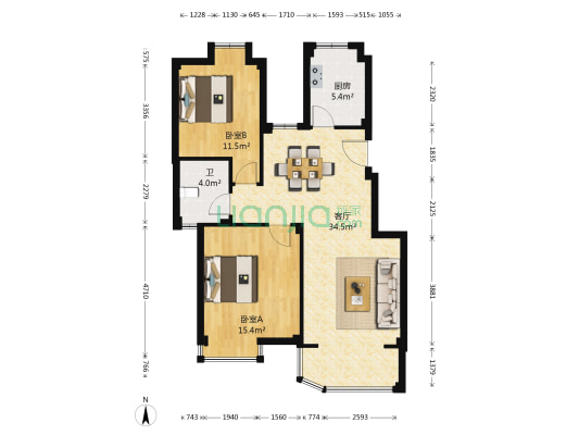 胜丰佳苑 2室1厅1卫 95平方