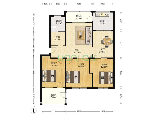 潍坊学院南校区东院生活区 3室2厅1卫 110平方