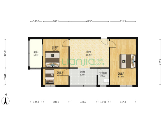 荷叶巷24号 3室1厅1卫 81平方