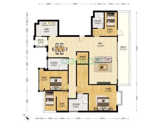 朗基紫境府 4室1厅3卫 182平方