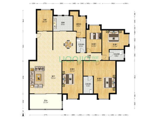 雍华庭(星河东五路) 5室1厅3卫 228平方
