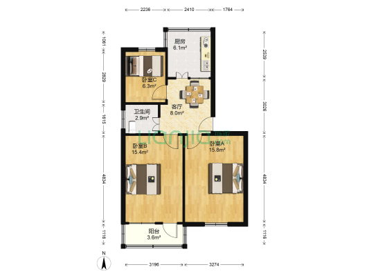 龙潭新村 3室1厅1卫 73平方