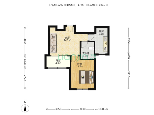 江凌苑 1室1厅1卫 56平方