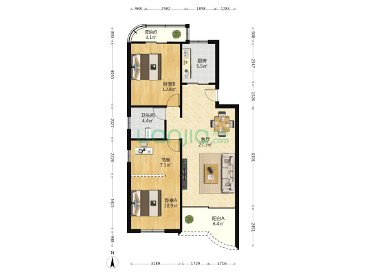 海滨花园 3室1厅1卫 92平方