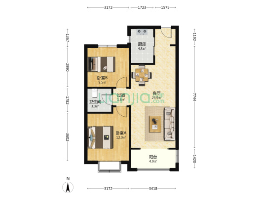 宝晟蓝庭 2室1厅1卫 83平方