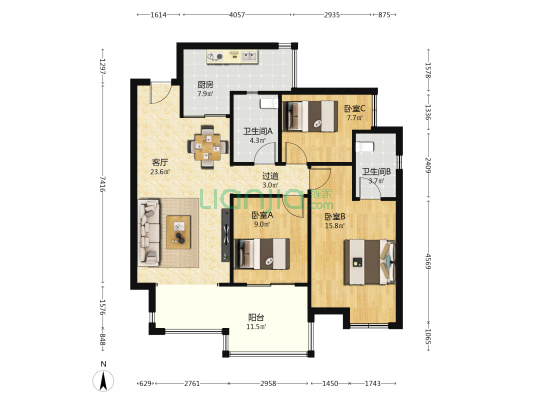 绿地海格公馆 3室1厅2卫 105平方