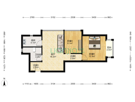 百通公寓 2室1厅1卫 84平方