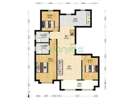 棠悦 3室2厅2卫 126平方