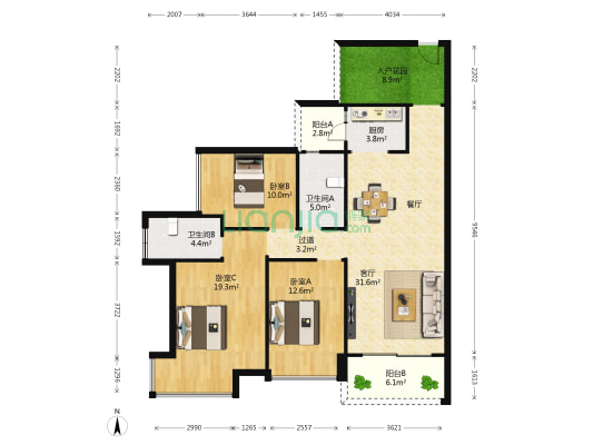 誉峯名门 3室1厅2卫 119平方
