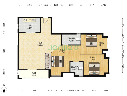 福星惠誉星誉国际云居 3室1厅2卫 139平方