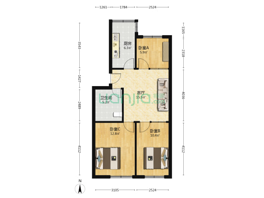 福泰花园 3室1厅1卫 74平方