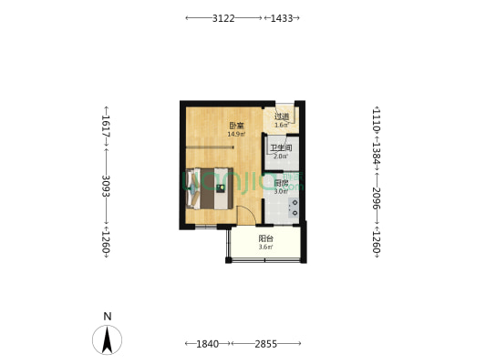 光明巷1号 1室0厅1卫 30平方