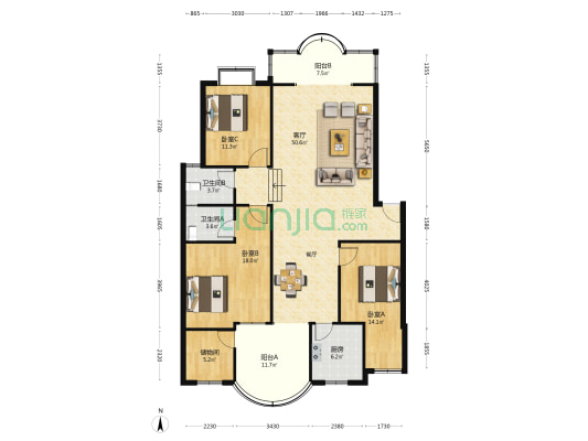 玫瑰园10区B区 3室1厅2卫 142平方
