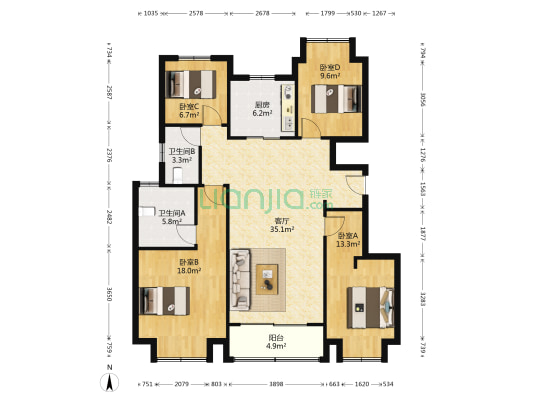 吴中锦绣朝阳 4室1厅2卫 126平方