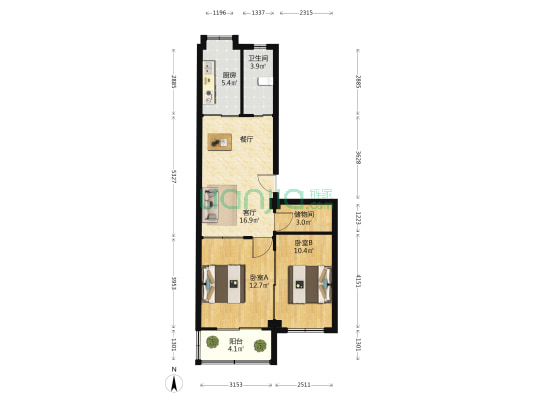 庐江路98号 2室1厅1卫 66平方