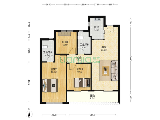 杭臻源 3室1厅2卫 104平方