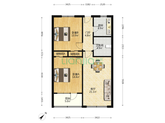 文艺大楼 2室1厅1卫 96平方