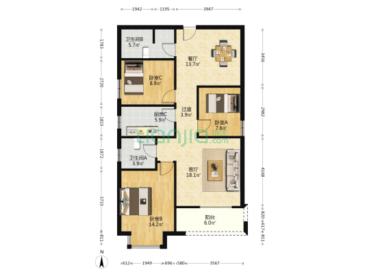 睿明居 3室2厅2卫 117平方
