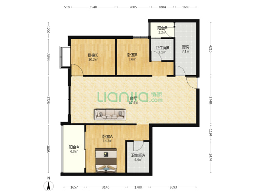 源清轩景 3室1厅2卫 116平方