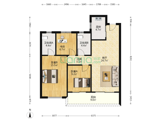 外滩江月湾 3室1厅2卫 105平方