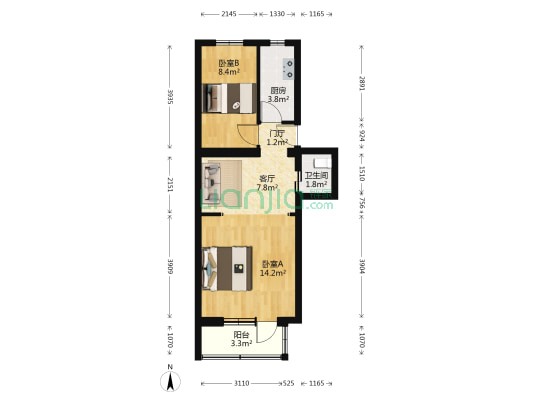 黄亭子小区 2室1厅1卫 53平方