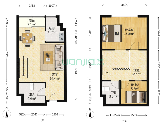 金色江南 2室1厅2卫 55平方