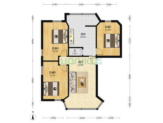 龙船横街 3室1厅1卫 83平方