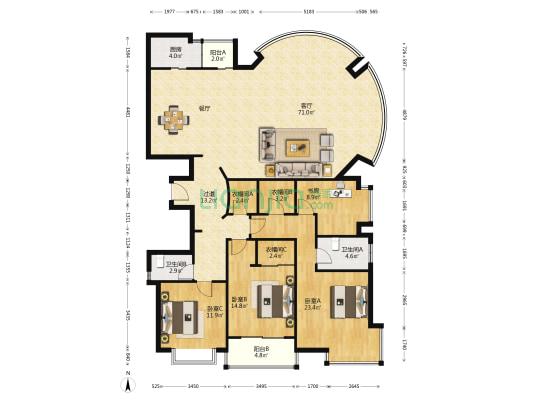 四季全景台 4室1厅2卫 212平方