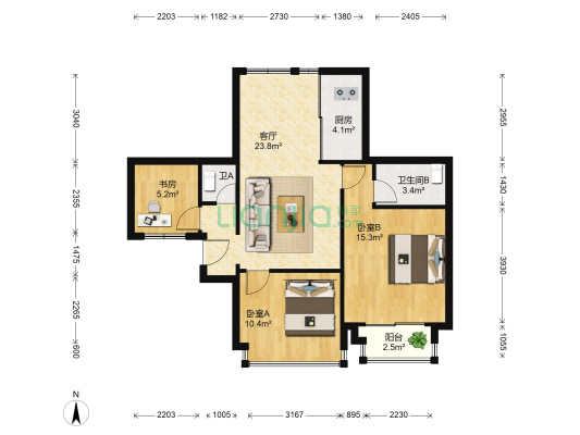 乐清新金公寓 3室1厅2卫 80平方