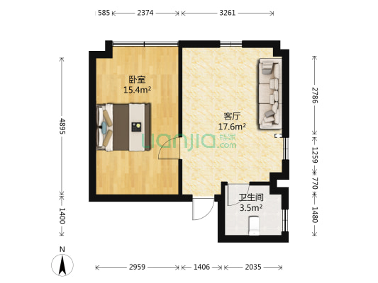 丽晶国际 1室1厅1卫 50平方