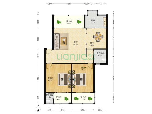 农业发展银行宿舍（南京西路569号） 2室2厅2卫 112平方