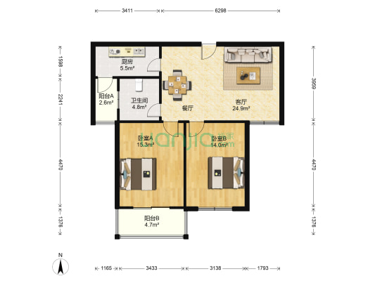 盛世之都 2室1厅1卫 88平方