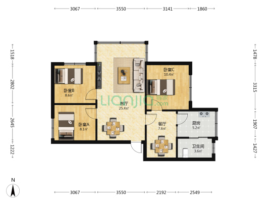 凤凰路 3室2厅1卫 88平方