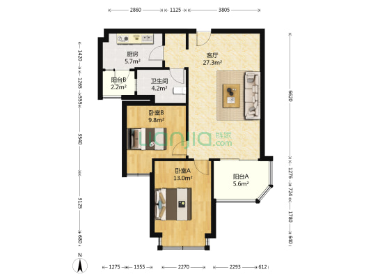 恒大山水城东苑 2室1厅1卫 83平方