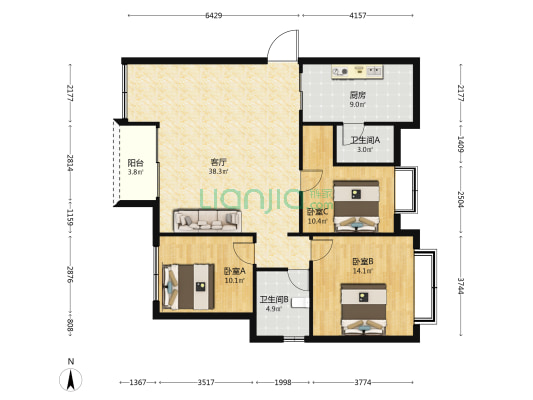 兰亭印象 3室1厅2卫 114平方