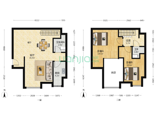 恒大御澜国际 2室1厅2卫 65平方