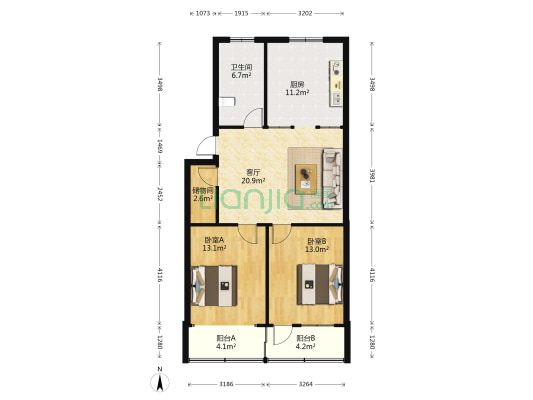 清水弄 2室1厅1卫 90平方